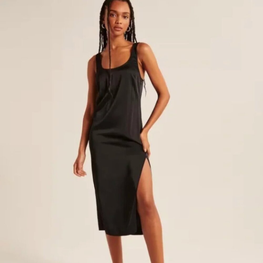 Abercrombie & Fitch Satin Slip Midi Dress - Black (Never Worn)